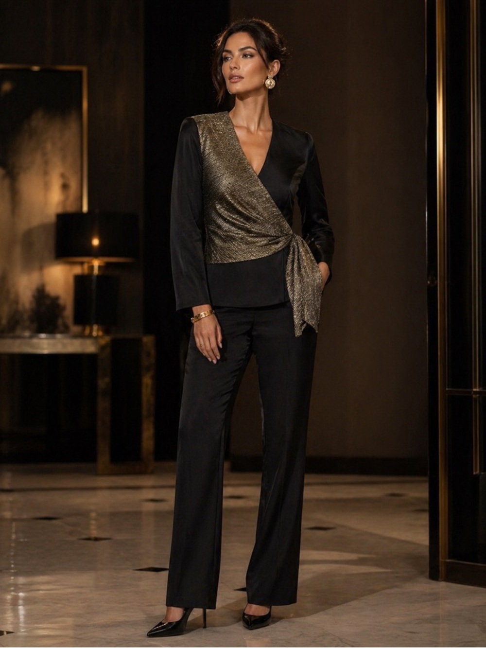 Tahari Arthur S. Levine Petite Blazer. Black & Gold Wrap Style - Size 2P - BNWT